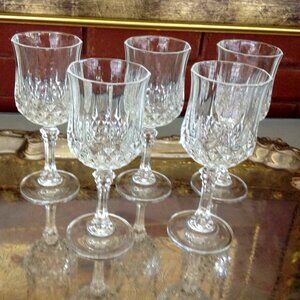 5 Longchamp Fine Crystal Glasses  Cristal d'Arques Stemware water Wine Goblets